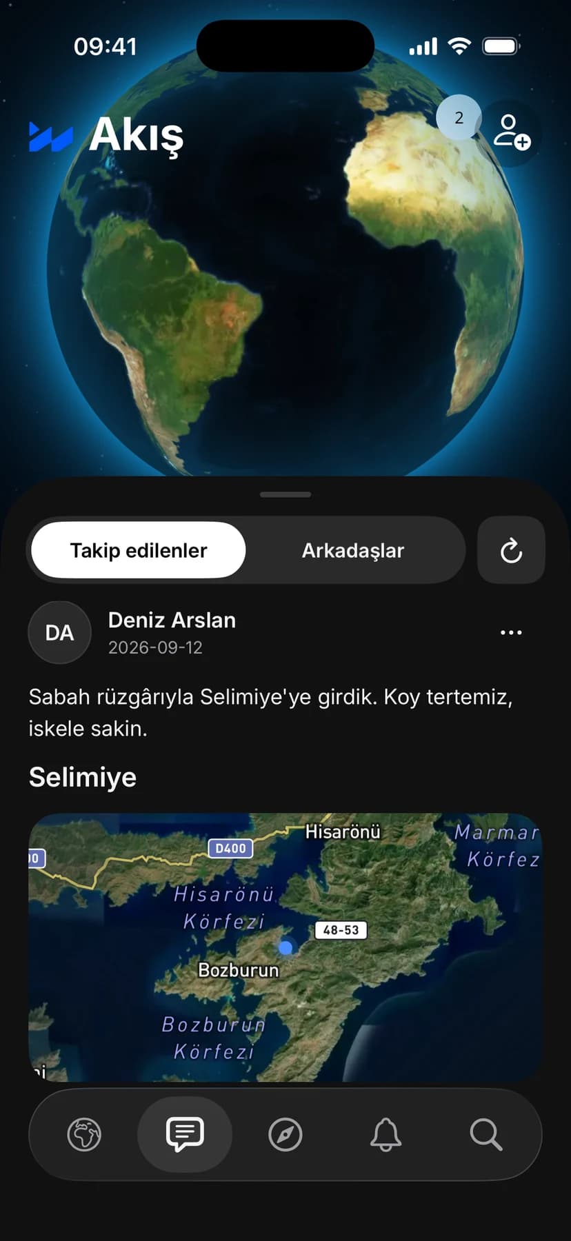 Akış ekranı; haritası, fotoğrafları, beğeni ve yorumlarıyla paylaşılan bir ziyaret kartı